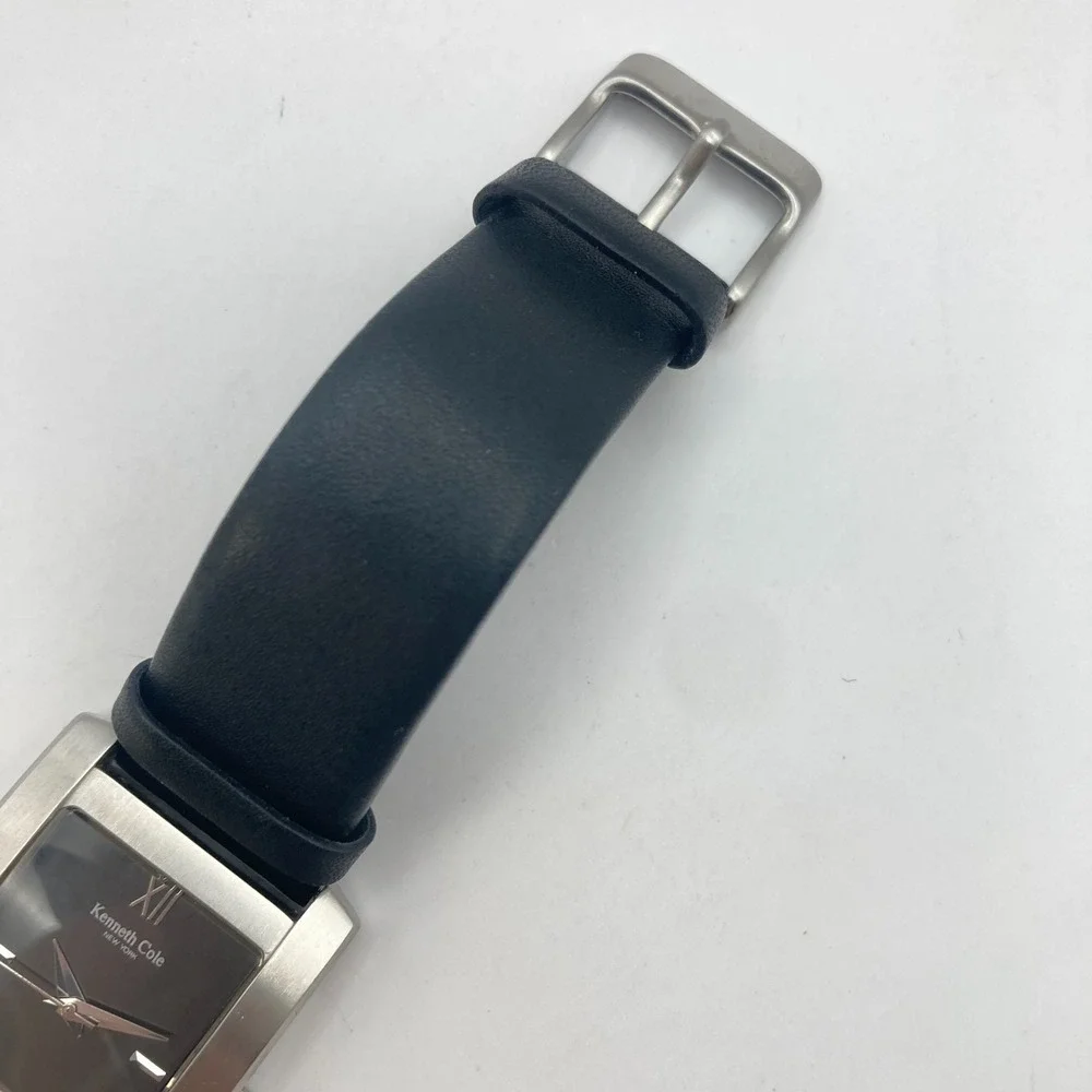 Kenneth Cole Men's Tank Watch 29mm Silver Tone Date Gray Dial New Battery 9.5
